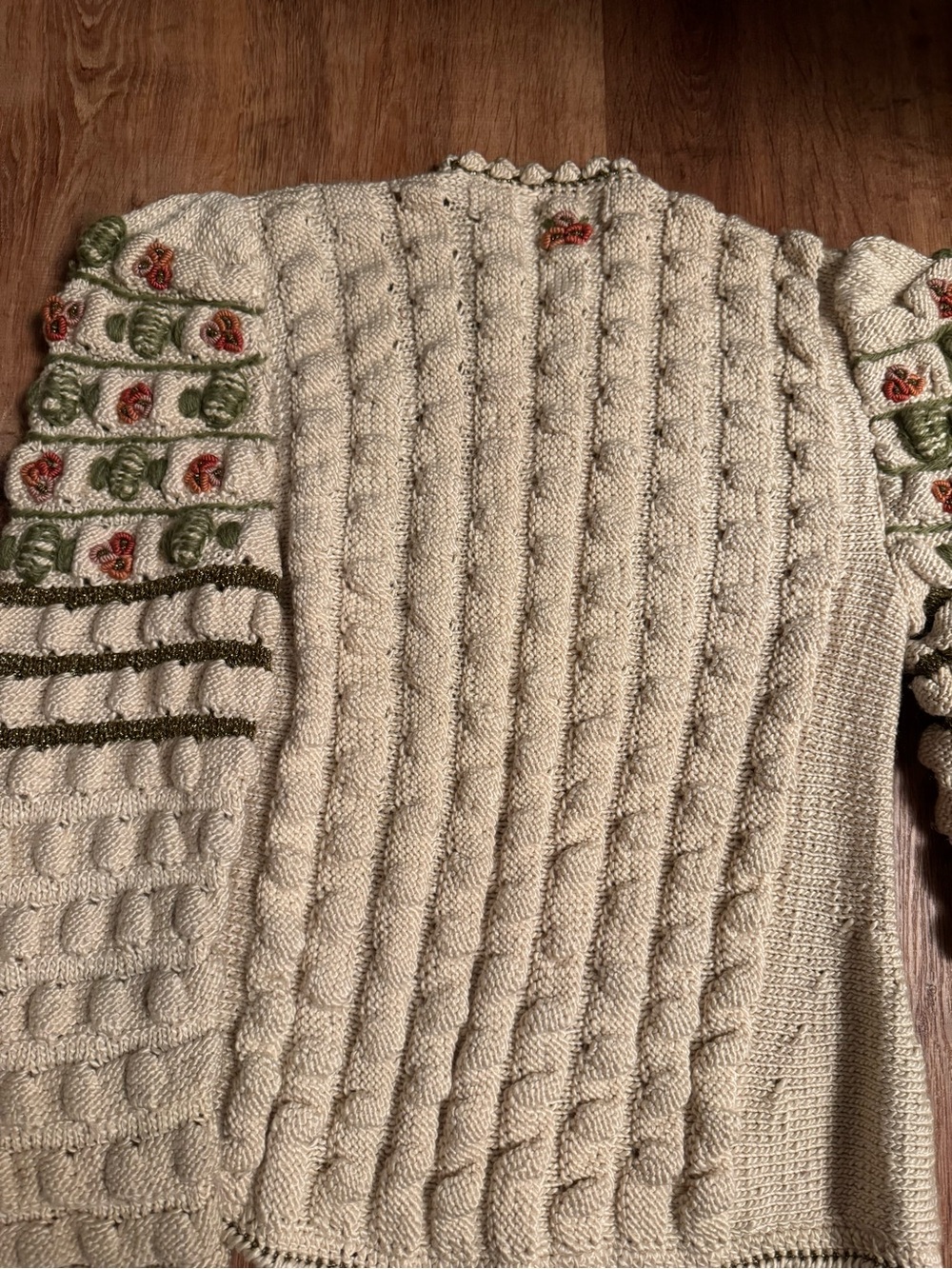Hand-Knit Cream Floral Button-Front Sweater Cardigan - Picture 7 of 8